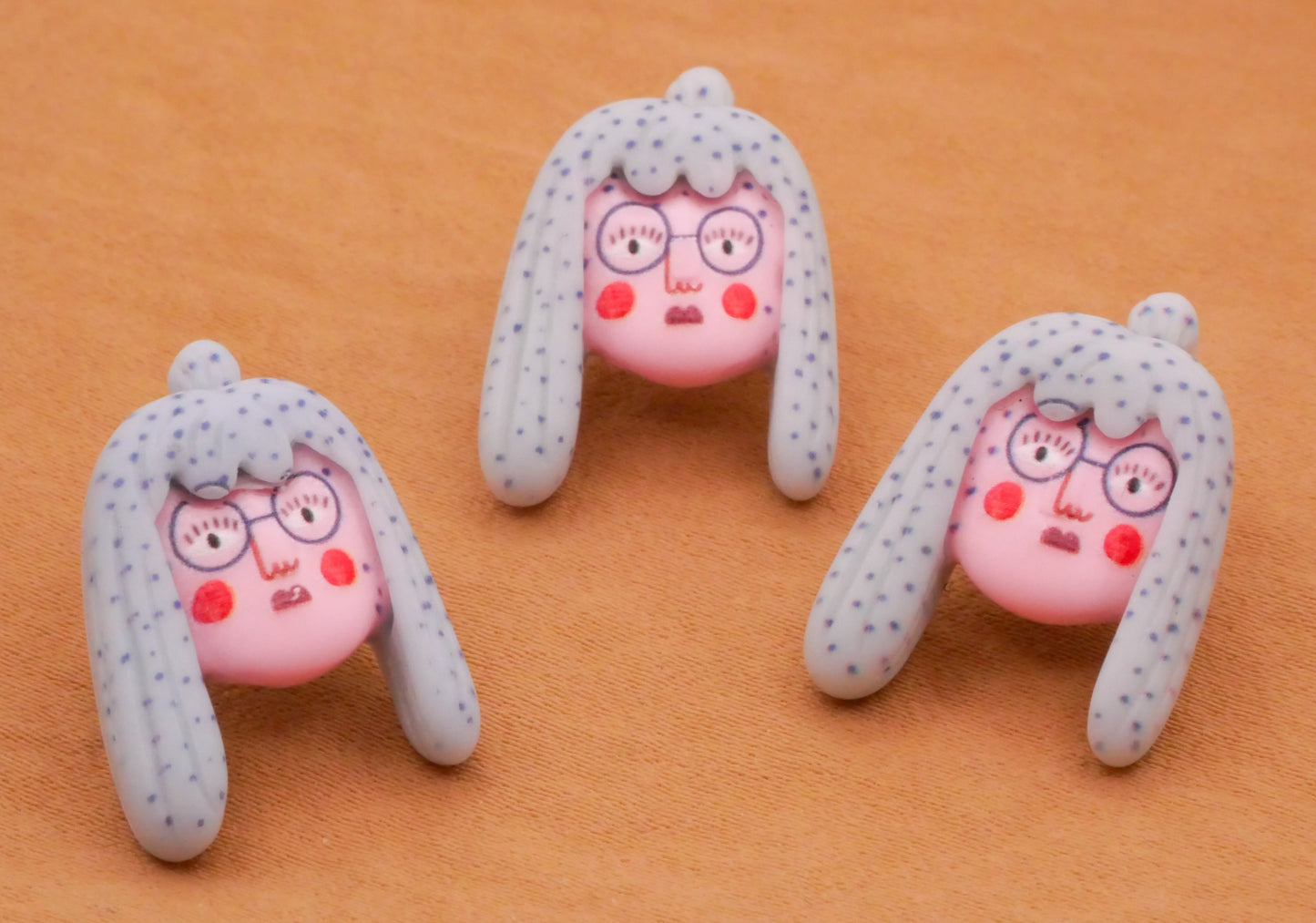 Girl Lady Glasses Grey Hair Plastic Button 16x21mm