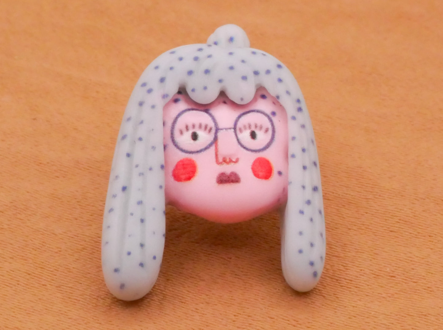 Girl Lady Glasses Grey Hair Plastic Button 16x21mm