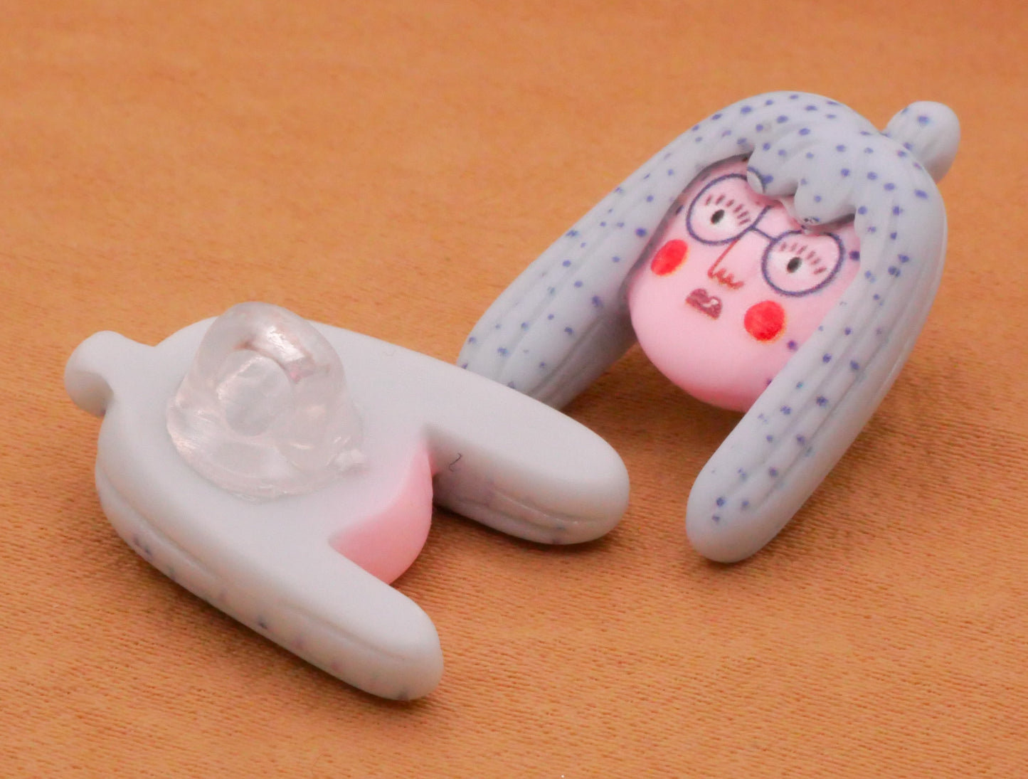 Girl Lady Glasses Grey Hair Plastic Button 16x21mm