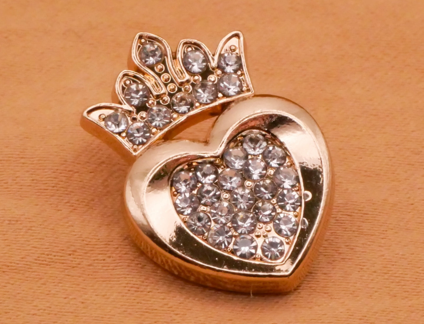 Heart Crown Rhinestone Silver Metal Button 14x20mm