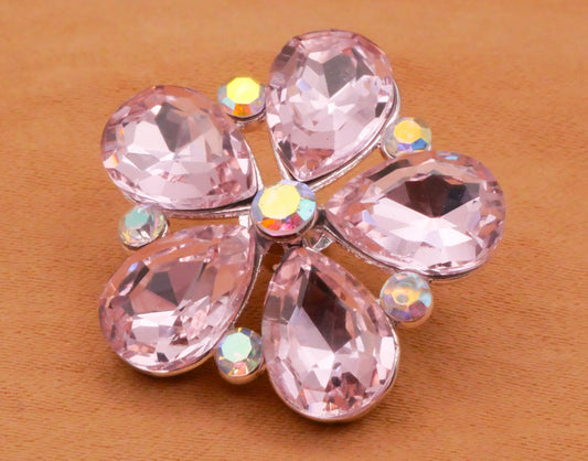 Flower Pink Rhinestone Silver Metal Button 23mm