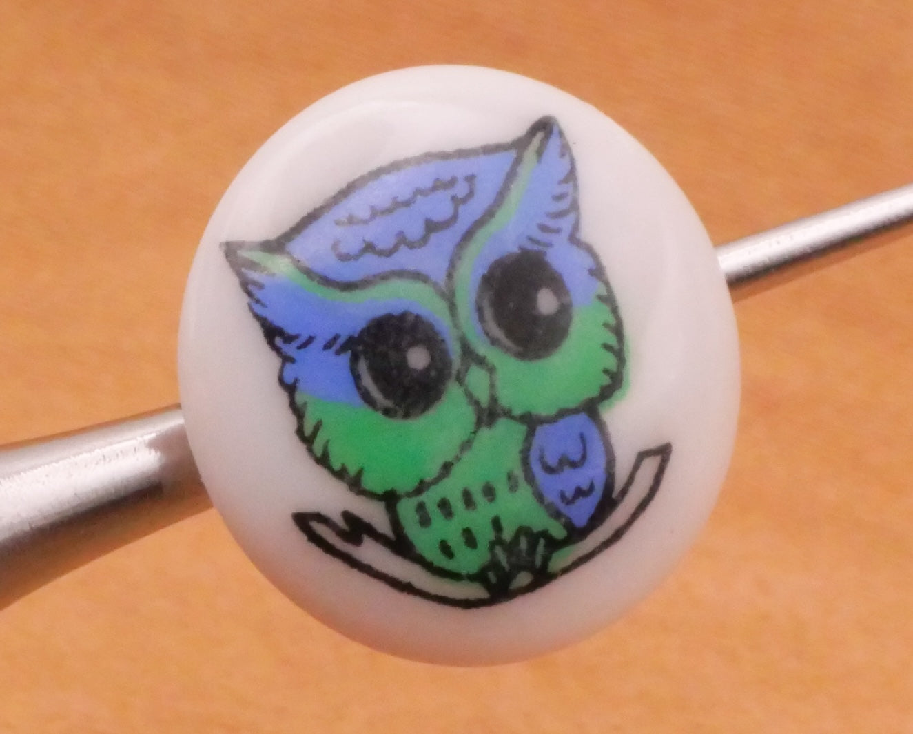 Owl Blue Green White Plastic Button 14mm