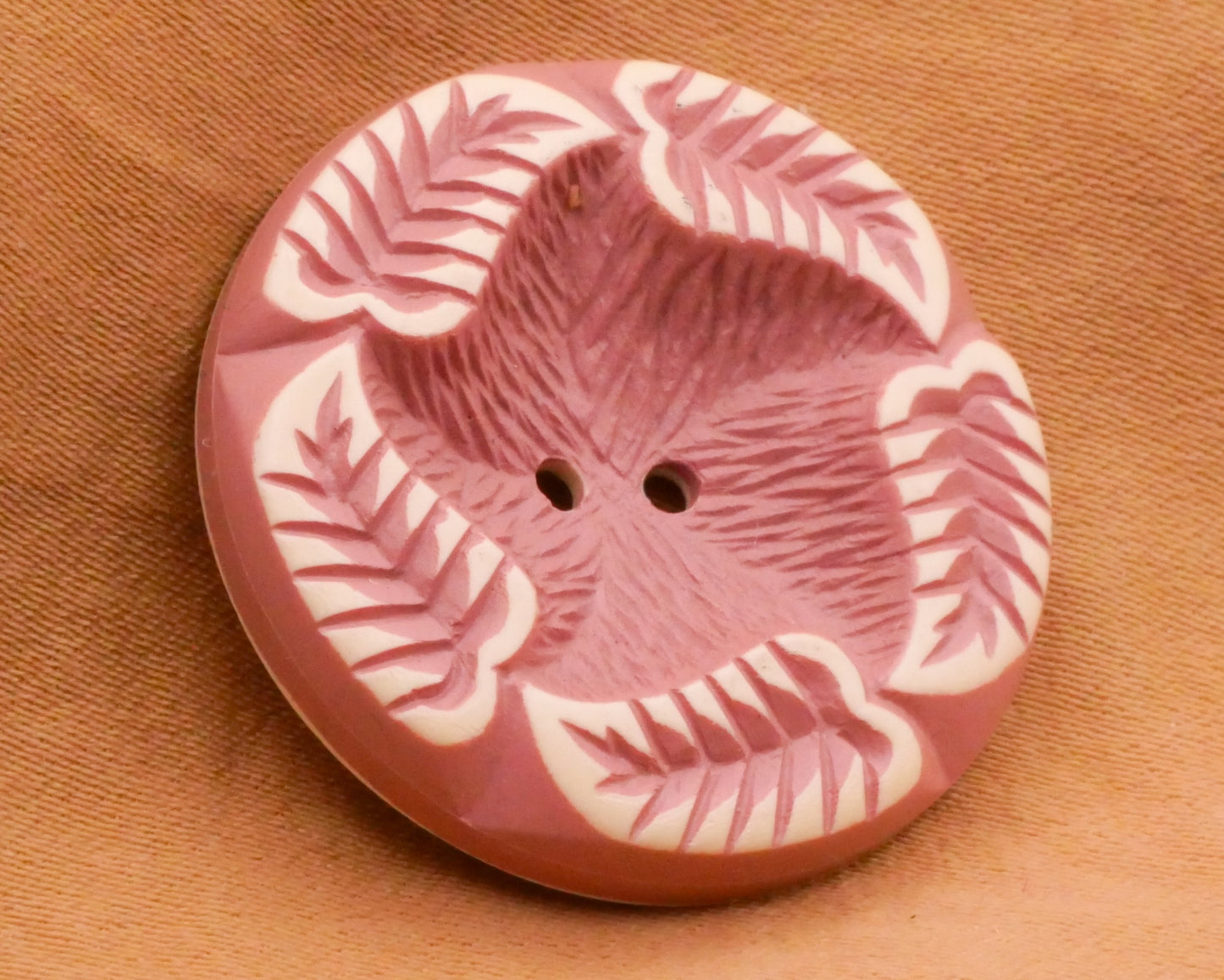 Leaf Leaves Wreath Dusty Pink Buffed Celluloid Plastic Button 28mm