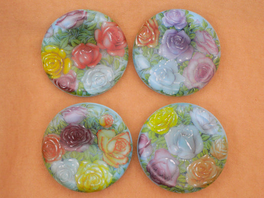 Flower Decal Aqua Blue Glass Large Button Various 37mm