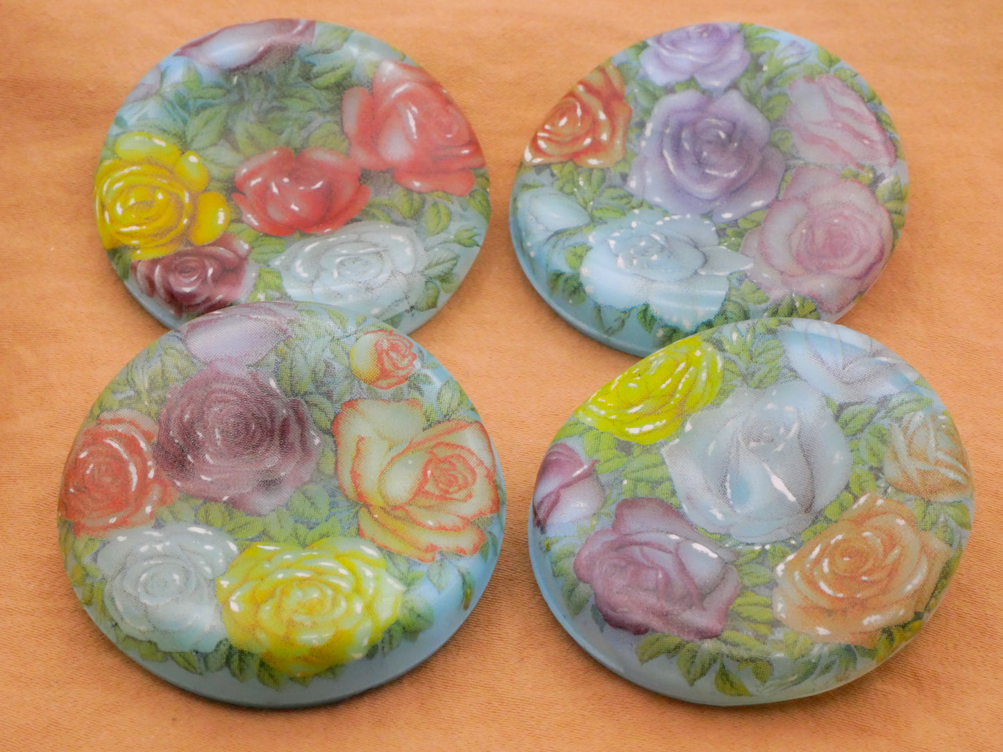 Flower Decal Aqua Blue Glass Large Button Various 37mm