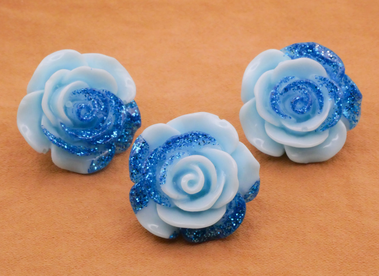 Rose Glitter Blue Pink Plastic Set of Three Buttons 20mm