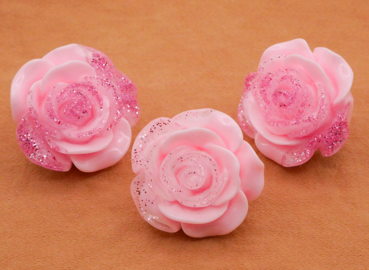 Rose Glitter Blue Pink Plastic Set of Three Buttons 20mm