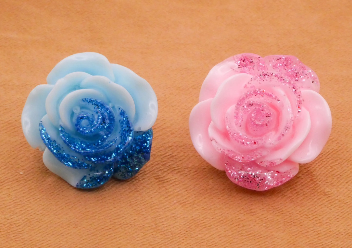 Rose Glitter Blue Pink Plastic Set of Three Buttons 20mm