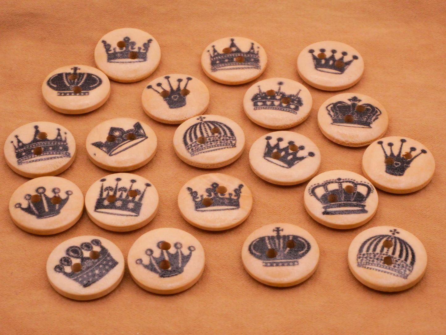 Crown Black Wood Assorted Set of Twenty Buttons 15mm