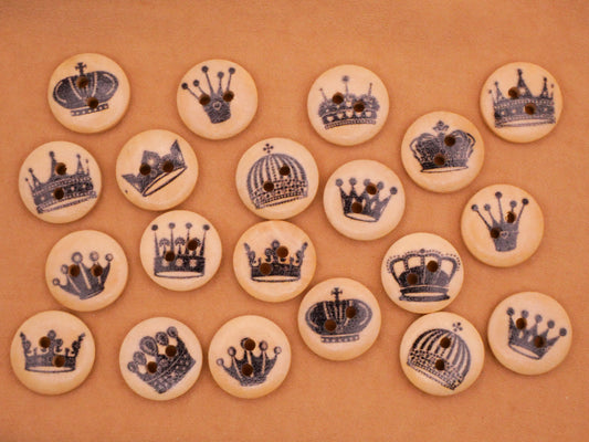 Crown Black Wood Assorted Set of Twenty Buttons 15mm