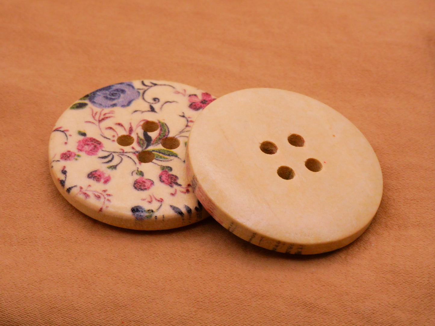 Rose Flower Pink Blue Wood Set of Three Buttons 30mm