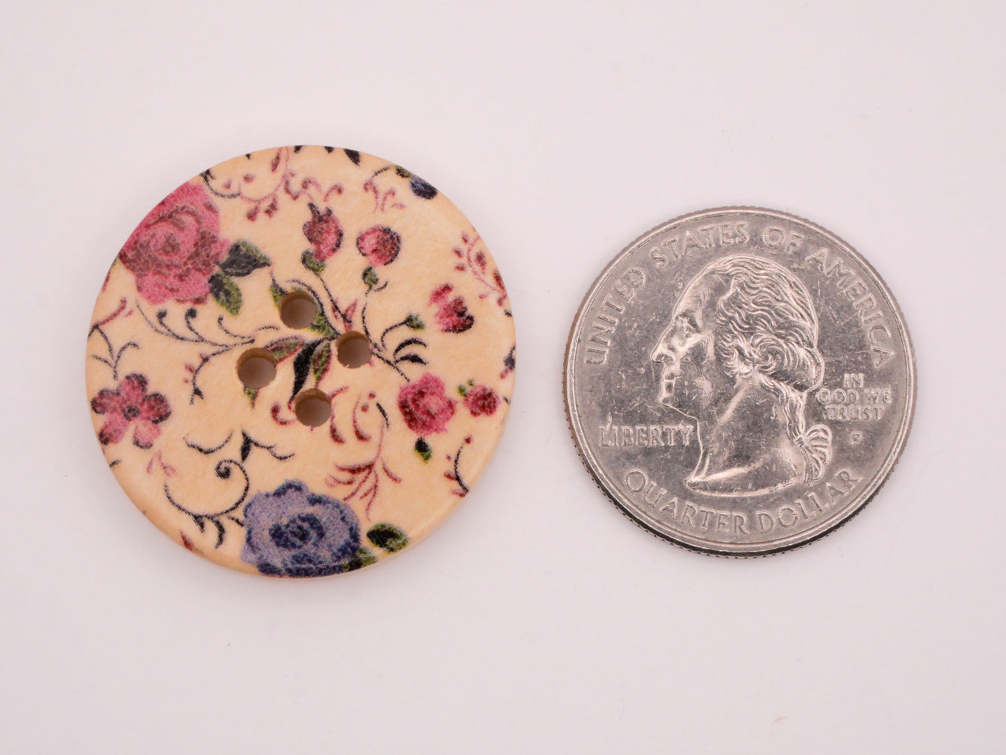 Rose Flower Pink Blue Wood Set of Three Buttons 30mm