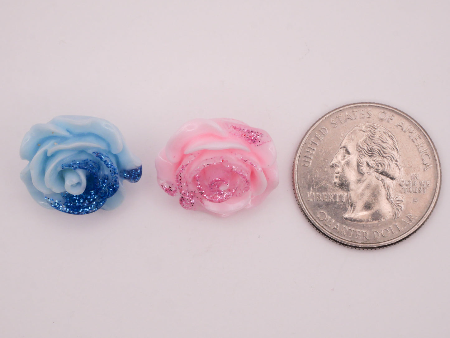 Rose Glitter Blue Pink Plastic Set of Three Buttons 20mm