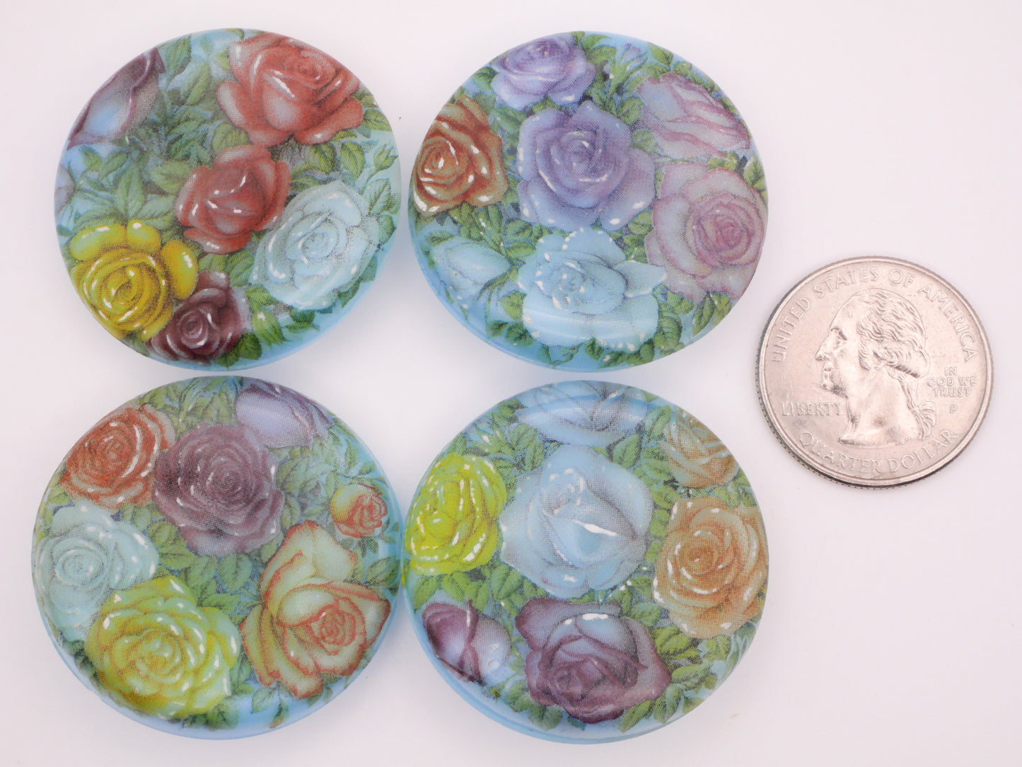 Flower Decal Aqua Blue Glass Large Button Various 37mm