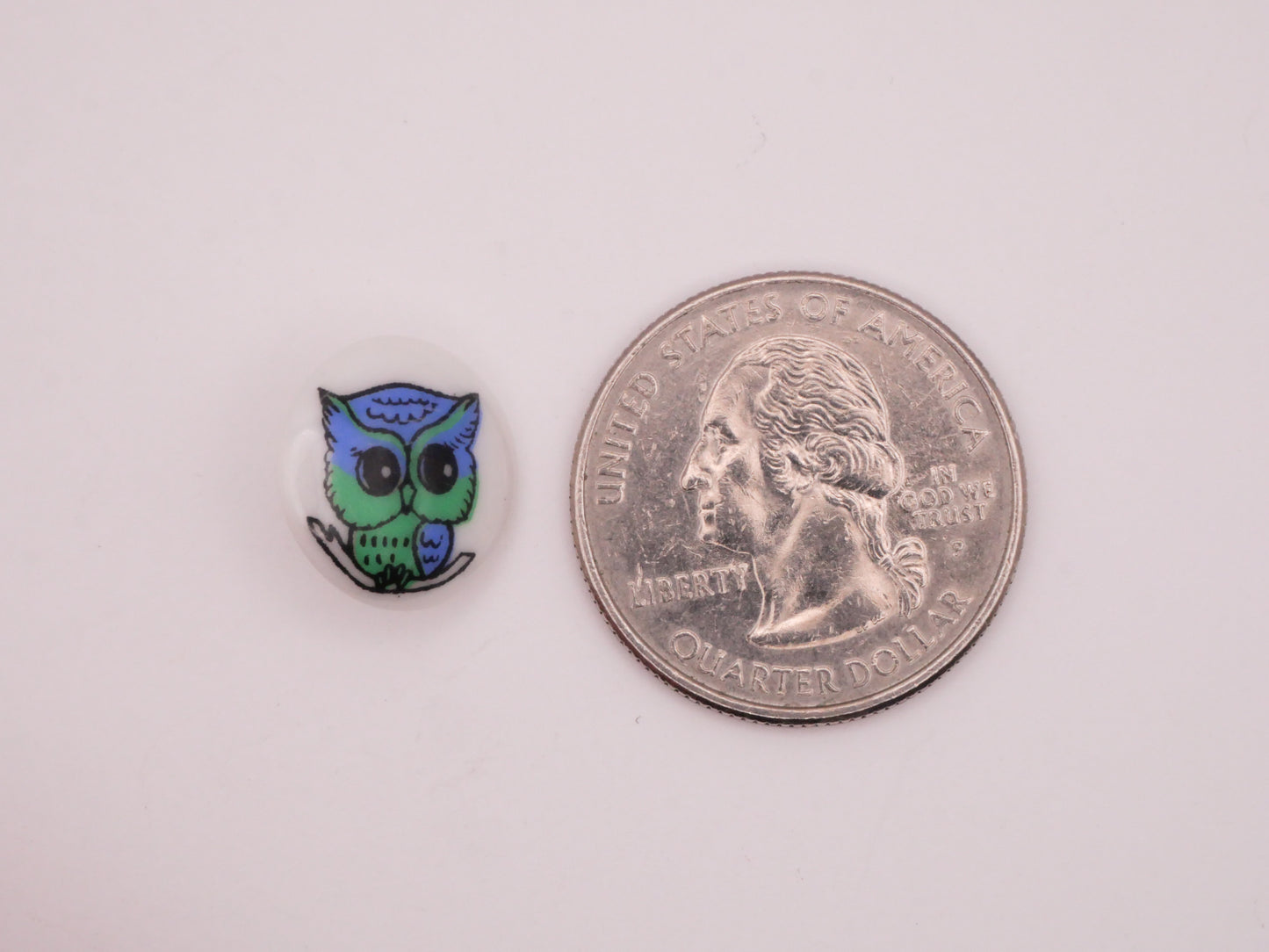 Owl Blue Green White Plastic Button 14mm