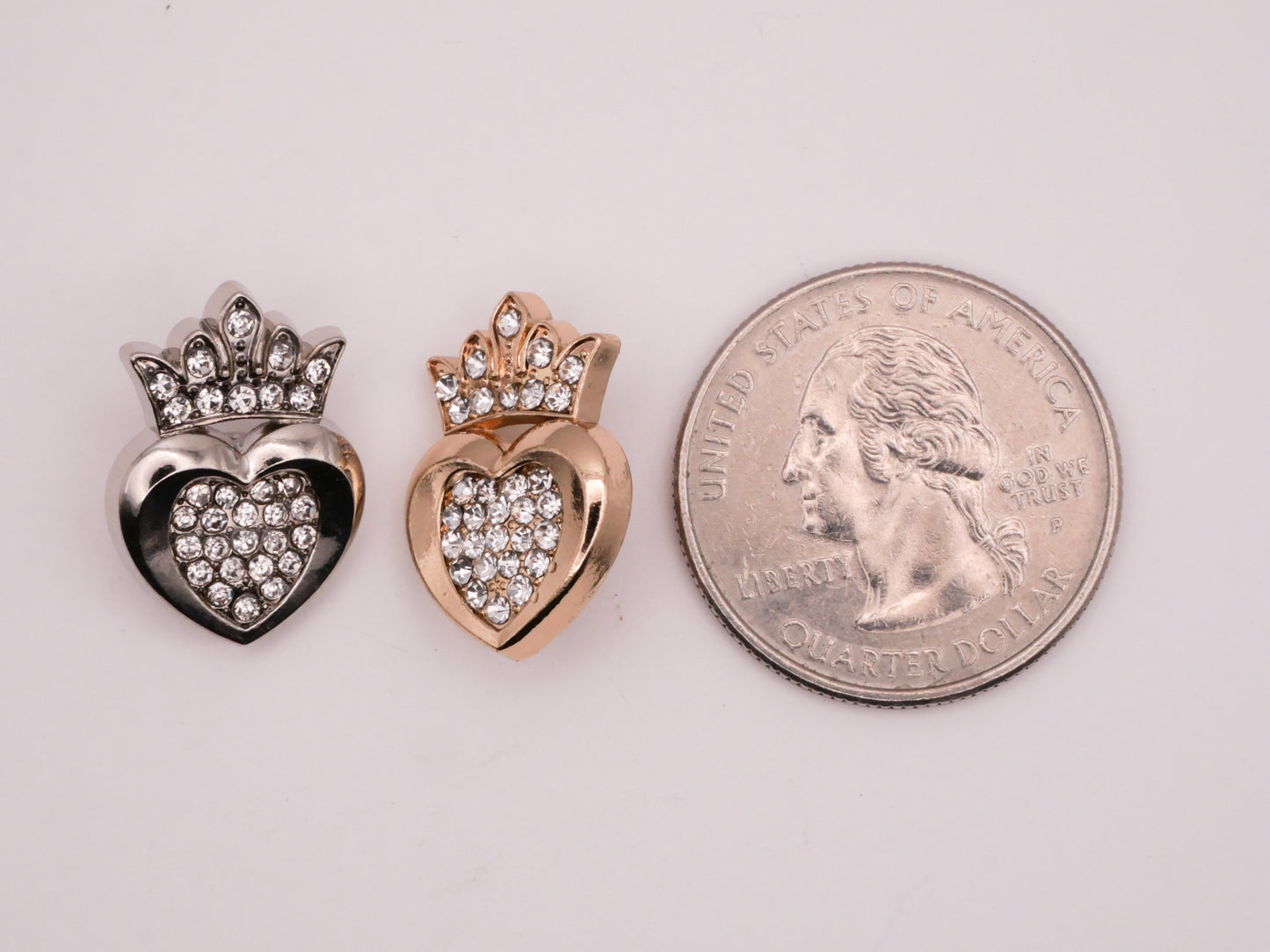 Heart Crown Rhinestone Silver Metal Button 14x20mm