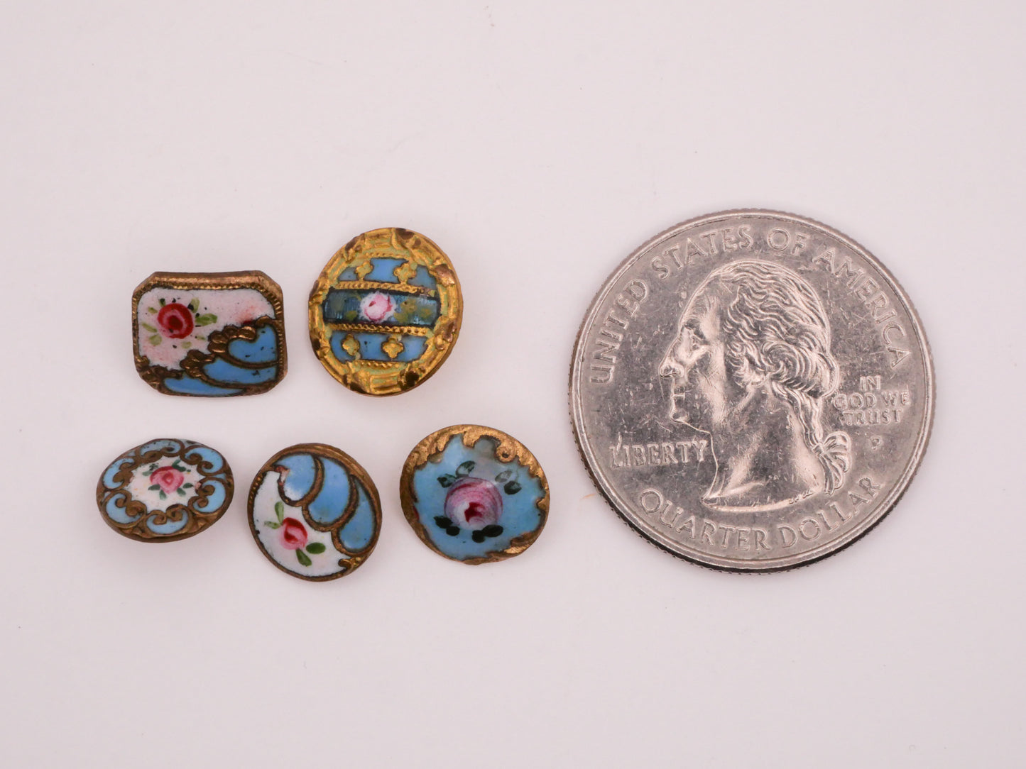 Rose Pink Aqua Enamel Cloisonné Antique Metal Button Various 9-11mm