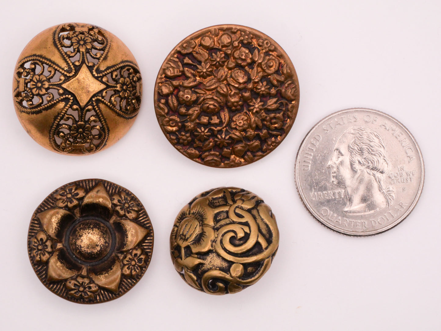 Flower Floral Design Brass Metal Antique Button Various 21-27mm