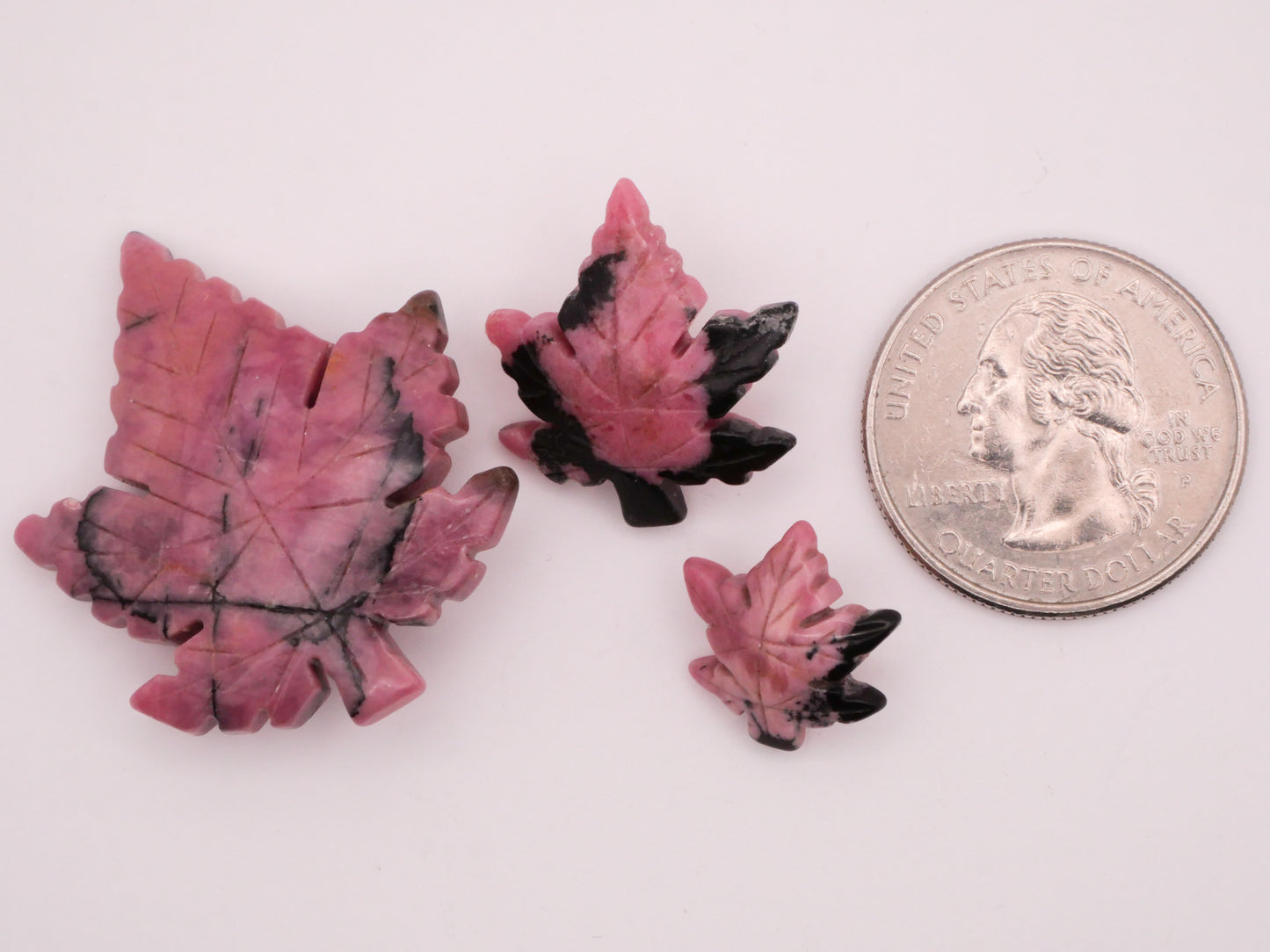 Leaf Rhodonite Natural Stone Pink Black Button Various 14-36mm