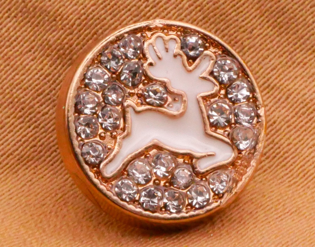 Reindeer Stag Deer Enamel Rhinestone Gold Metal Pair of Buttons 12mm