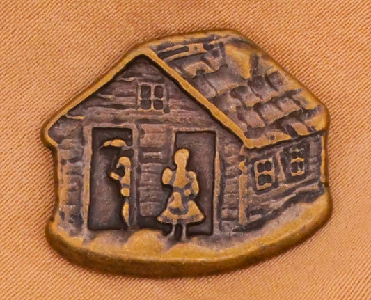 Cabin Cottage House Snow Austrian German Scene Bronze Metal Button 18x22mm