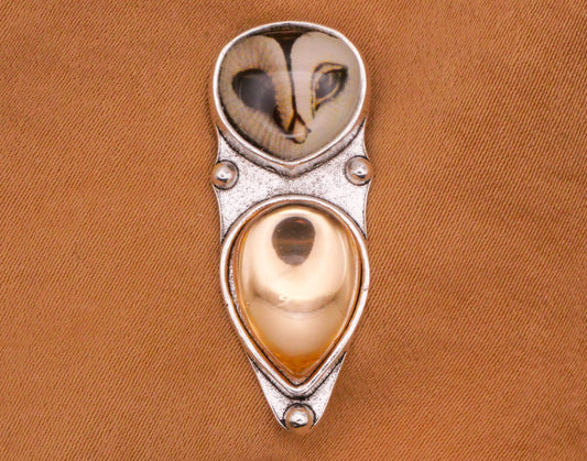 Owl Champagne Teardrop Belly Silver Metal Button 13x32mm