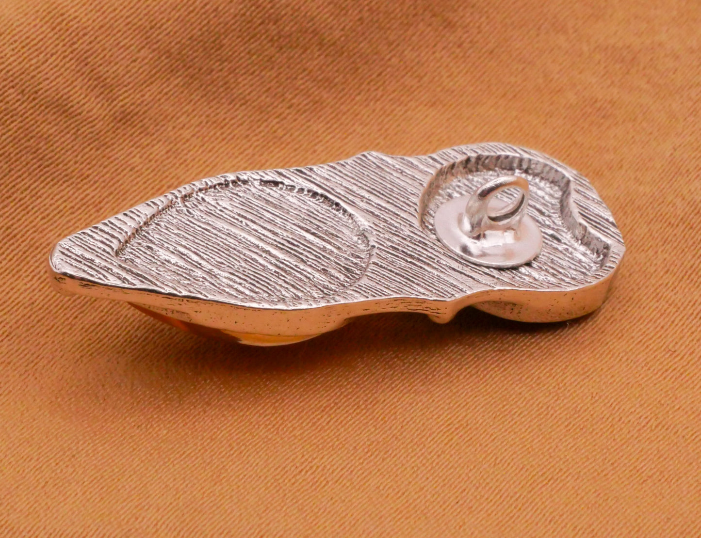 Owl Champagne Teardrop Belly Silver Metal Button 13x32mm