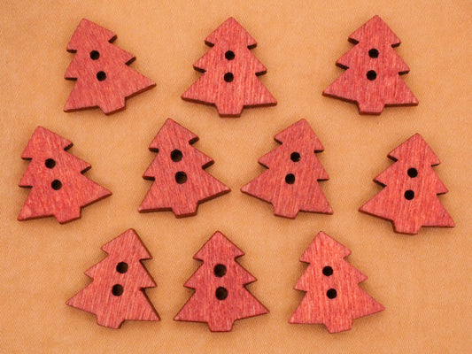 Pine Tree Sew-Thru Wood Set of Ten Buttons 17x18mm