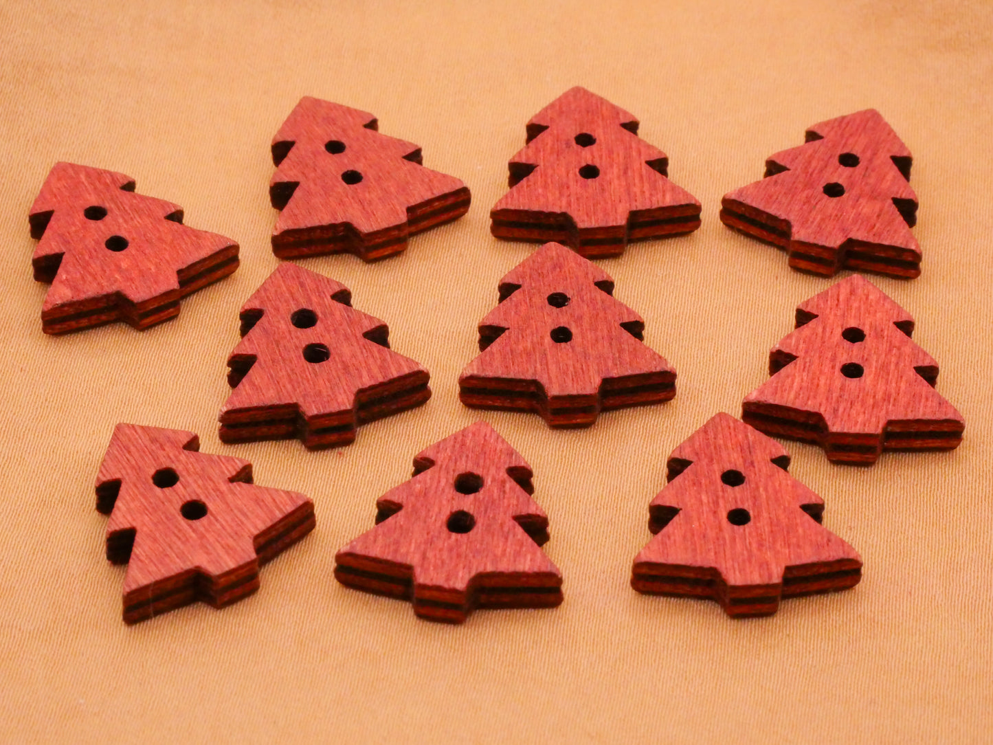 Pine Tree Sew-Thru Wood Set of Ten Buttons 17x18mm