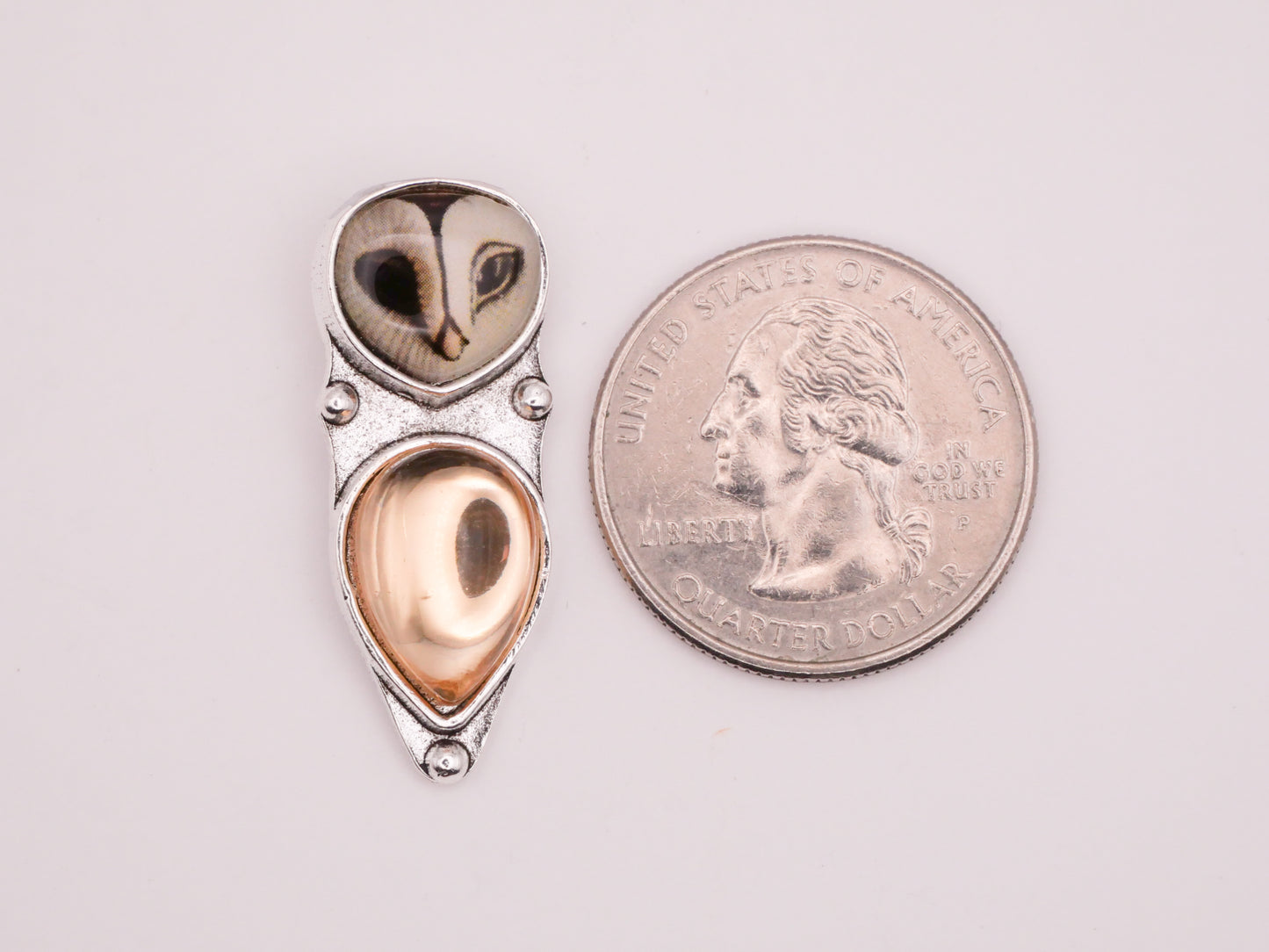 Owl Champagne Teardrop Belly Silver Metal Button 13x32mm