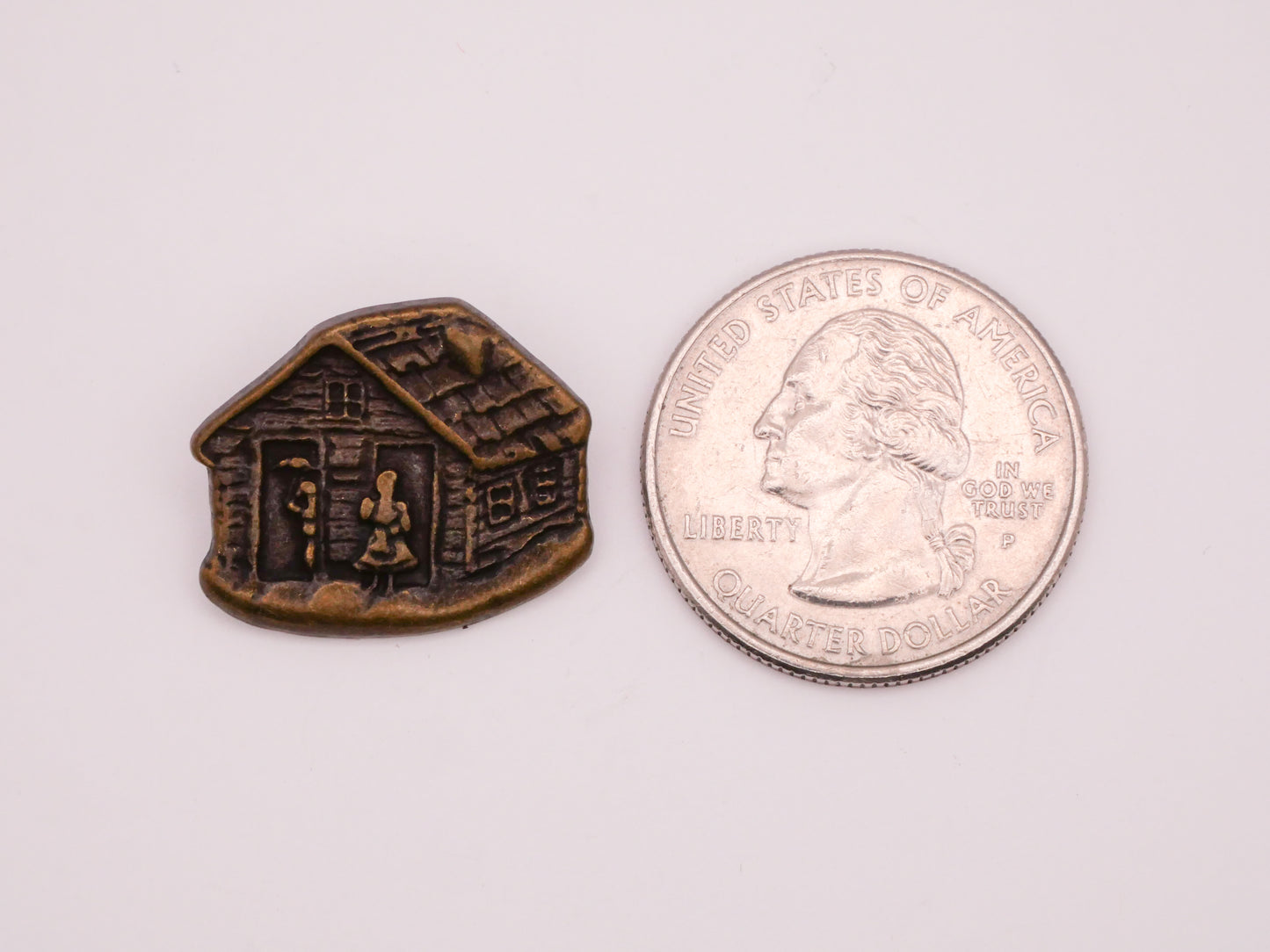 Cabin Cottage House Snow Austrian German Scene Bronze Metal Button 18x22mm