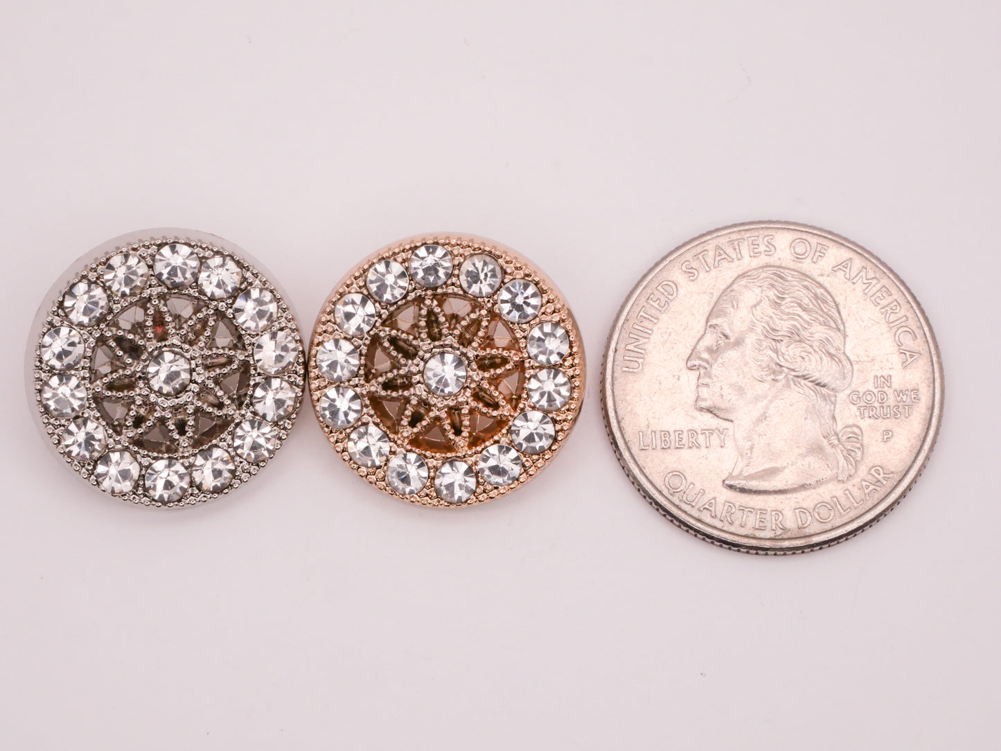 Snowflake Flower Rhinestone Silver Gold Metal Button Various 20mm