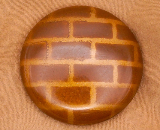 Brick Design Chimney Brown Gold Large Celluloid Early Plastic Button 37mm