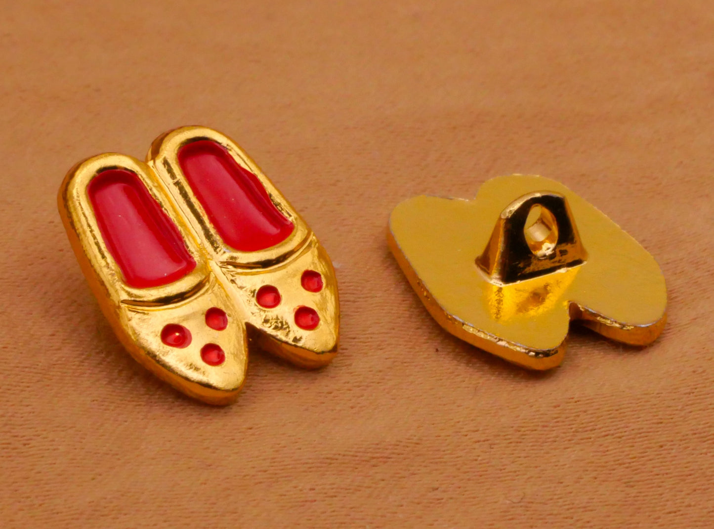 Dutch Wooden Shoes Gold Red Enamel Metal JHB Button 12x15mm