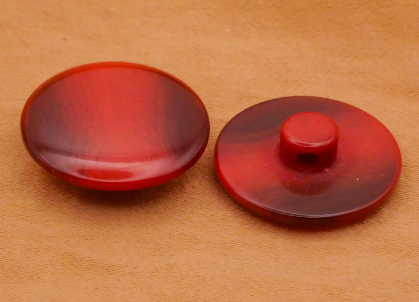 Two-Tone Red Vintage Italian Plastic Pair of Buttons 18mm