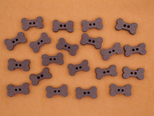 Dog Bone Brown Wood Set of Twenty Buttons 8x15mm