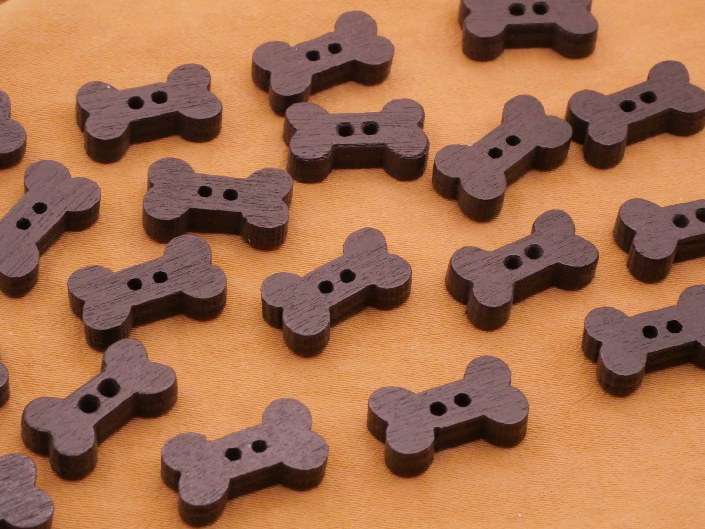 Dog Bone Brown Wood Set of Twenty Buttons 8x15mm