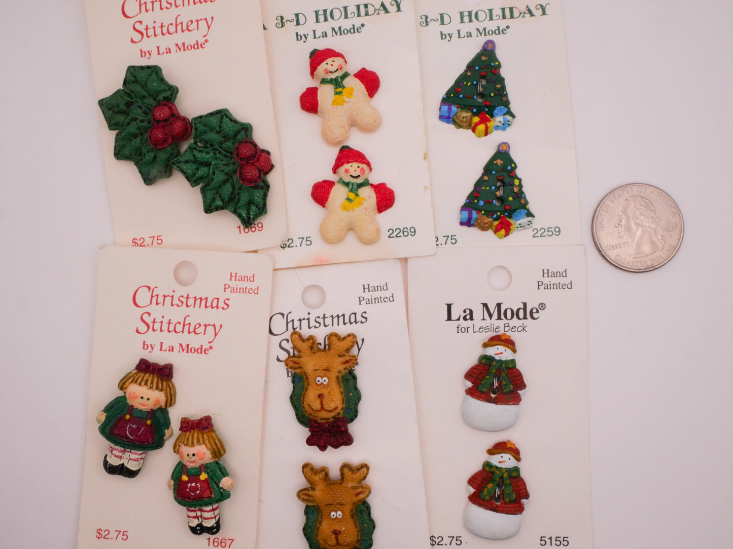 Christmas Snowman Tree Reindeer Carded Art Stone Pair of Buttons Various 17-29mm