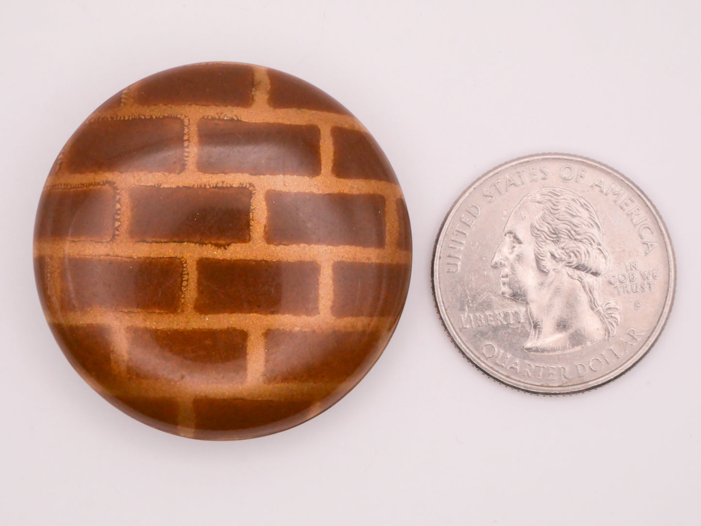 Brick Design Chimney Brown Gold Large Celluloid Early Plastic Button 37mm