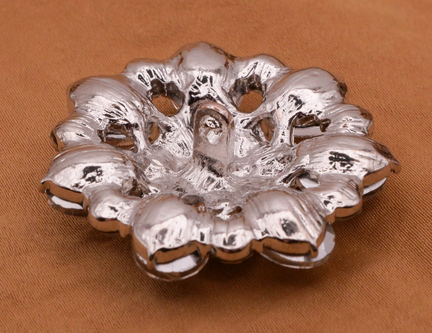 Flower Rhinestone Clear Iridescent Large Silver Metal Button 37mm