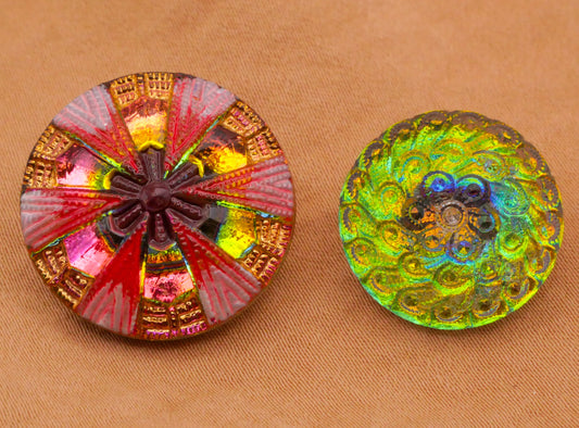 Iridescent Snowflake Peacock Colorful Czech Glass Button Various 18-22mm
