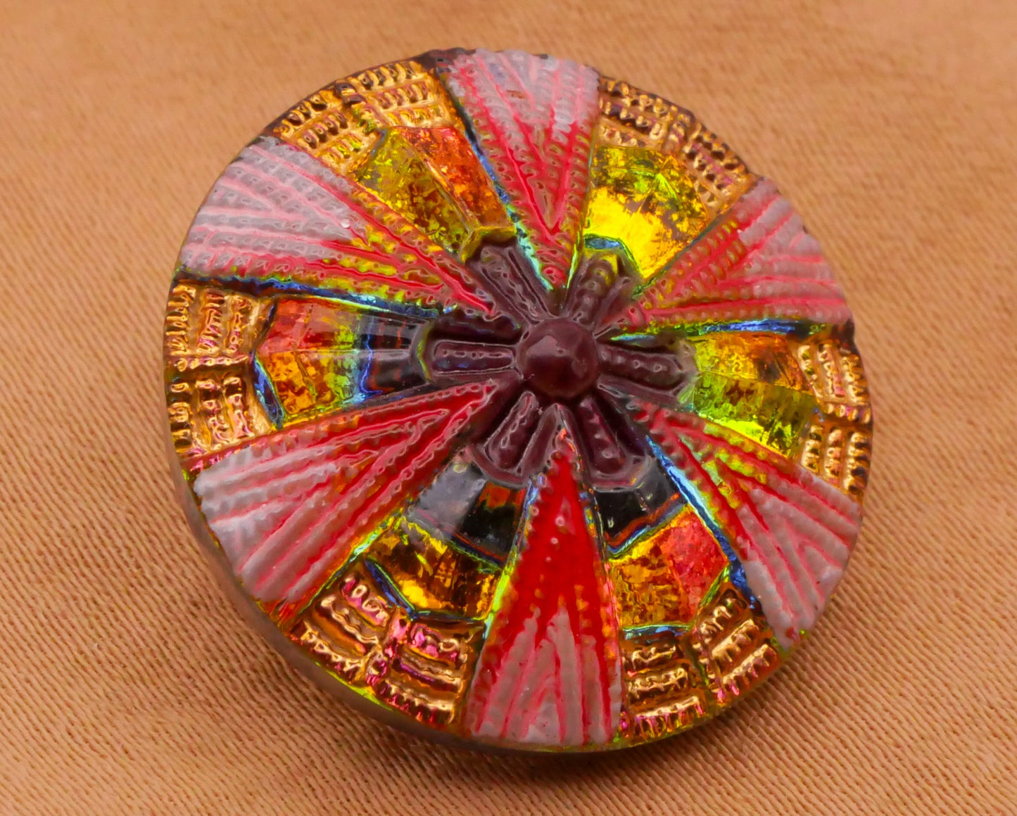 Iridescent Snowflake Peacock Colorful Czech Glass Button Various 18-22mm