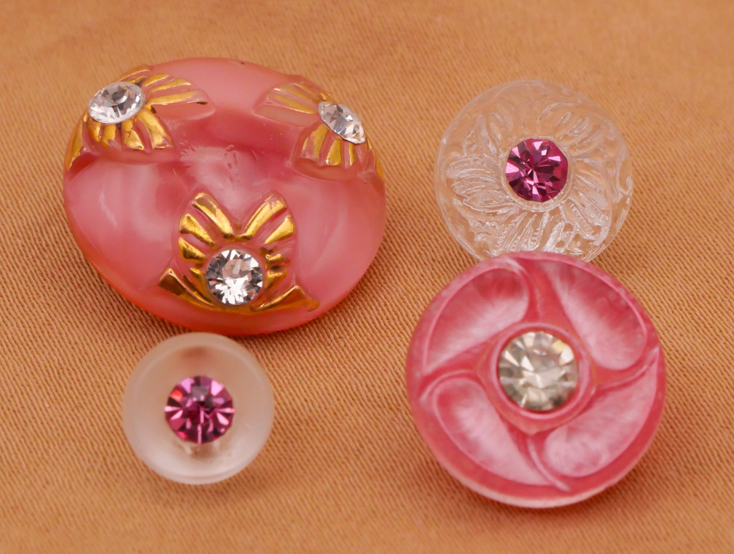 Pink Frosted Glass Rhinestone Vintage Button Various 8-18mm