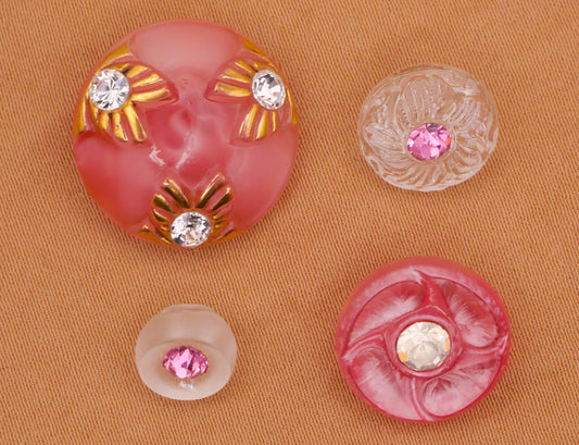 Pink Frosted Glass Rhinestone Vintage Button Various 8-18mm