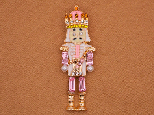 Nutcracker Pink Yellow Rhinestone Enamel Metal Button 19x53mm