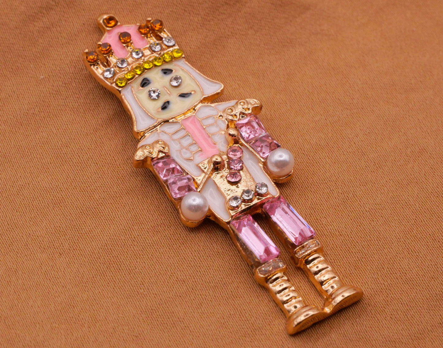 Nutcracker Pink Yellow Rhinestone Enamel Metal Button 19x53mm