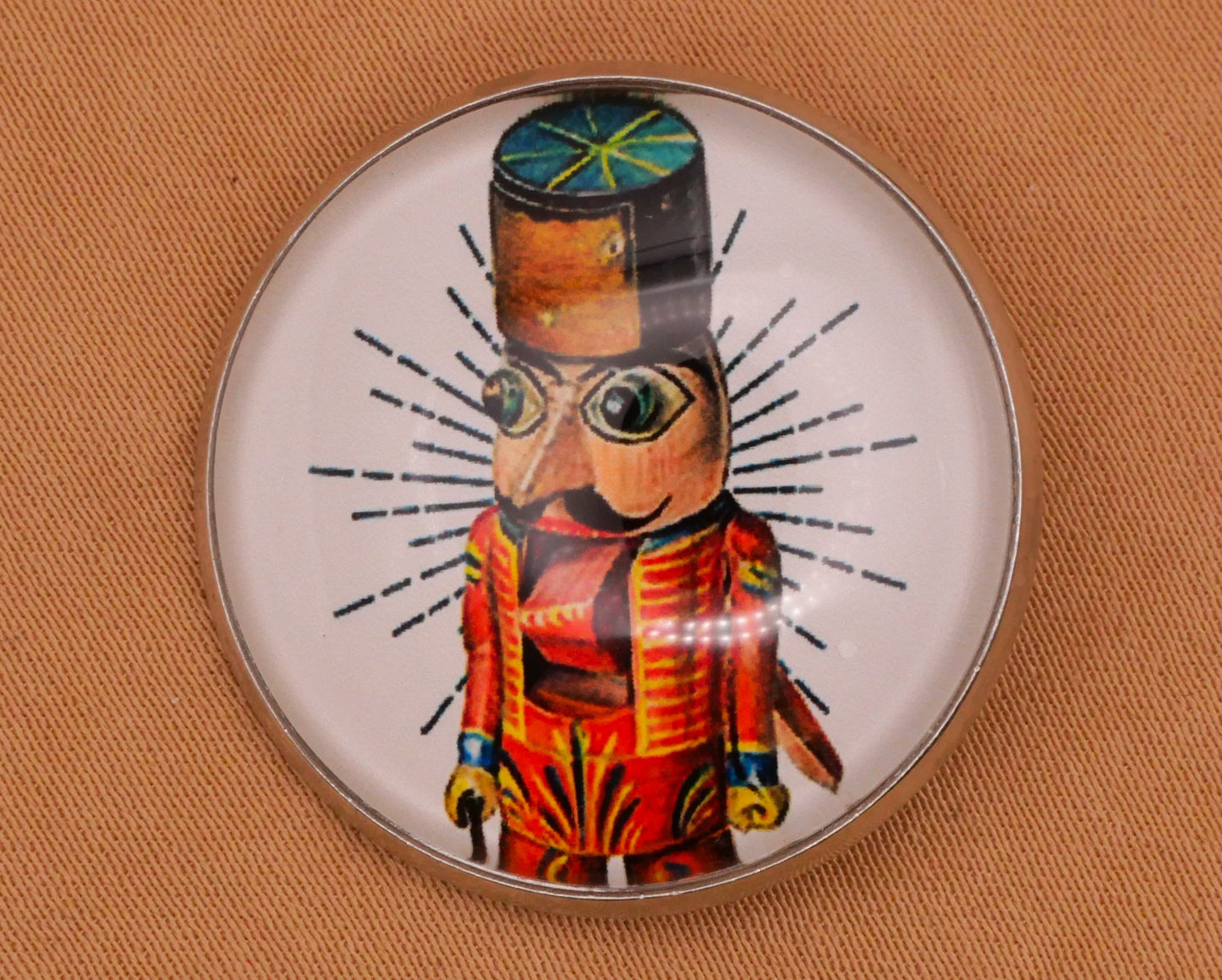 Nutcracker Vintage Illustration Glass Dome Silver Metal Button 27mm