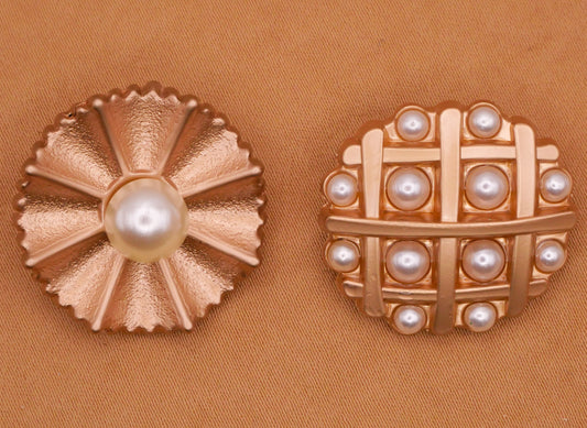 Pearl Ruffle Grid Champagne Gold Metal Button Various 23-25mm