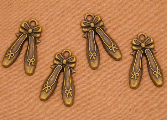 Ballet Ballerina Bow Bronze Metal Set of Four Charms Embellishments 12x20mm