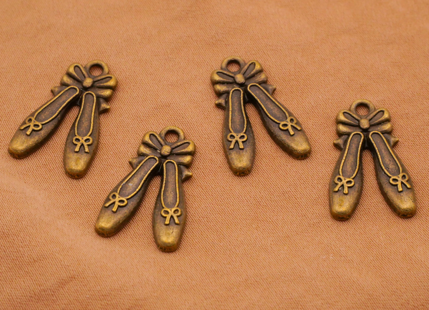 Ballet Ballerina Bow Bronze Metal Set of Four Charms Embellishments 12x20mm